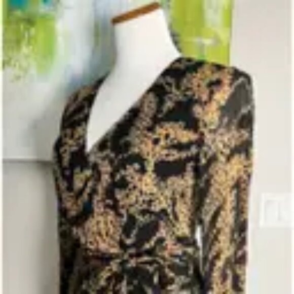 PAIGE Silk Black Brown Midi Dress NWT Sz M - Picture 4 of 7